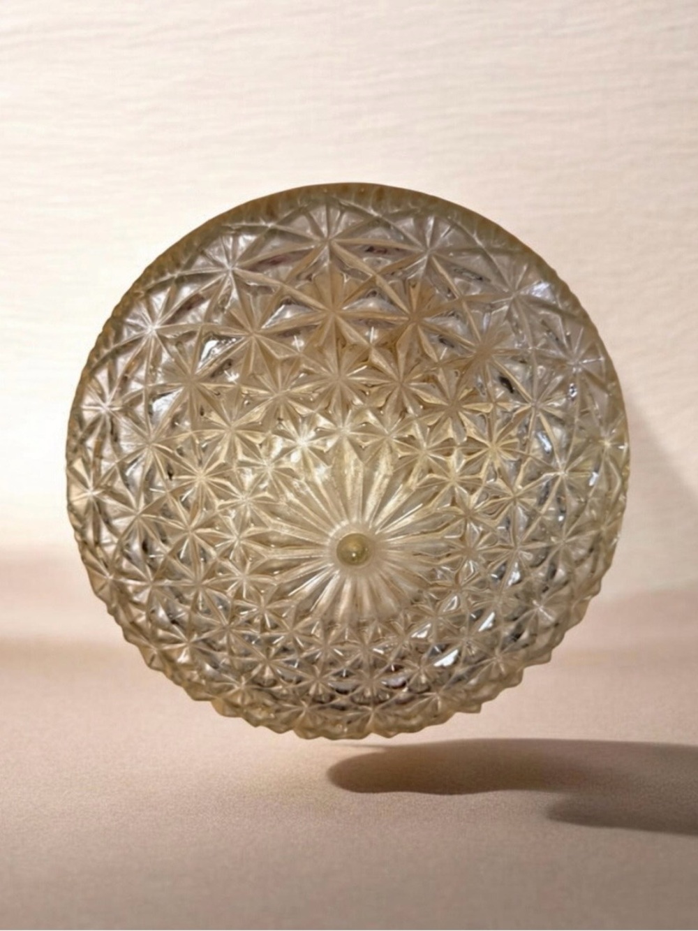 Vintage~Mid Century~Clear~Pressed Glass~ Ceiling Light Shade~ Starburst Diamond